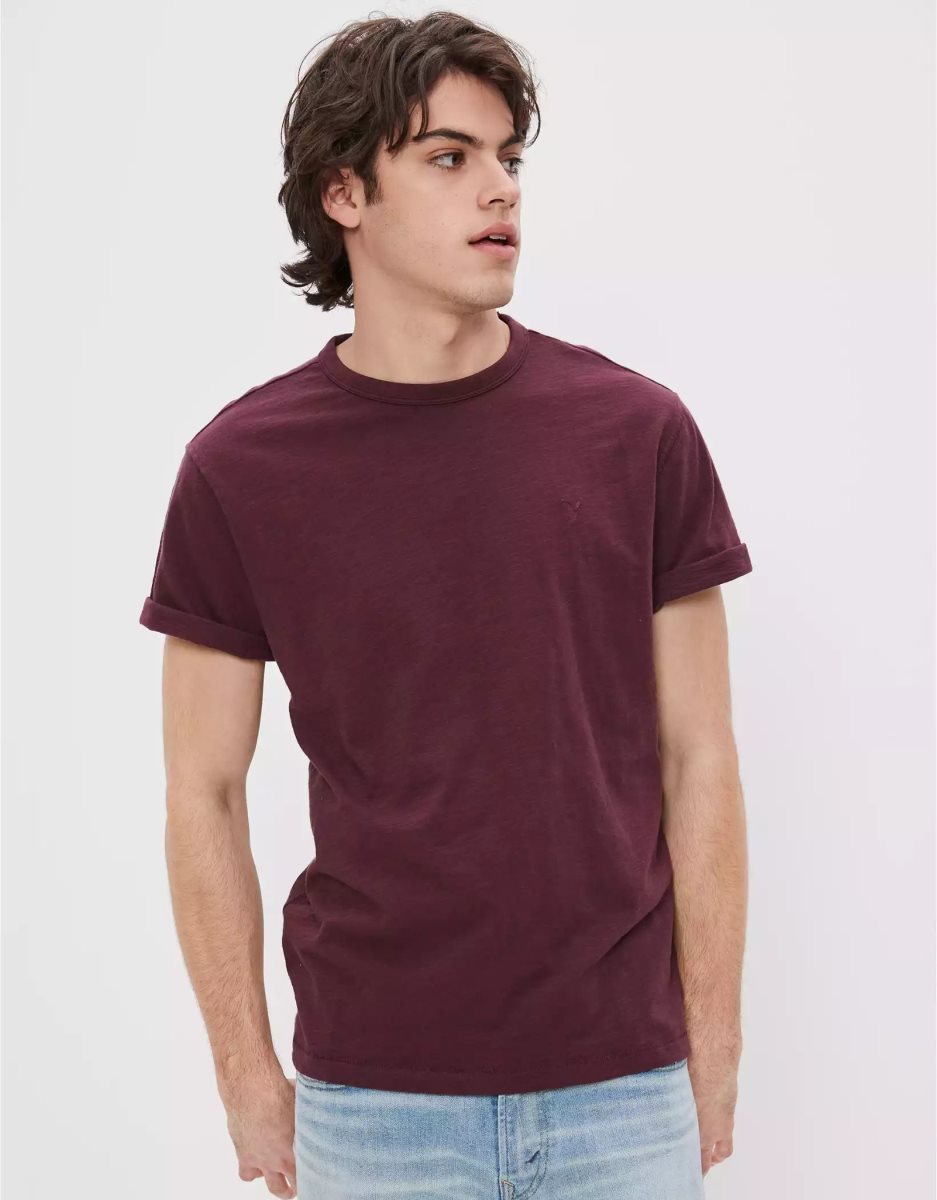 T Shirts American Eagle AE Super Soft Slub Bordeaux Homme | EJC-96125499